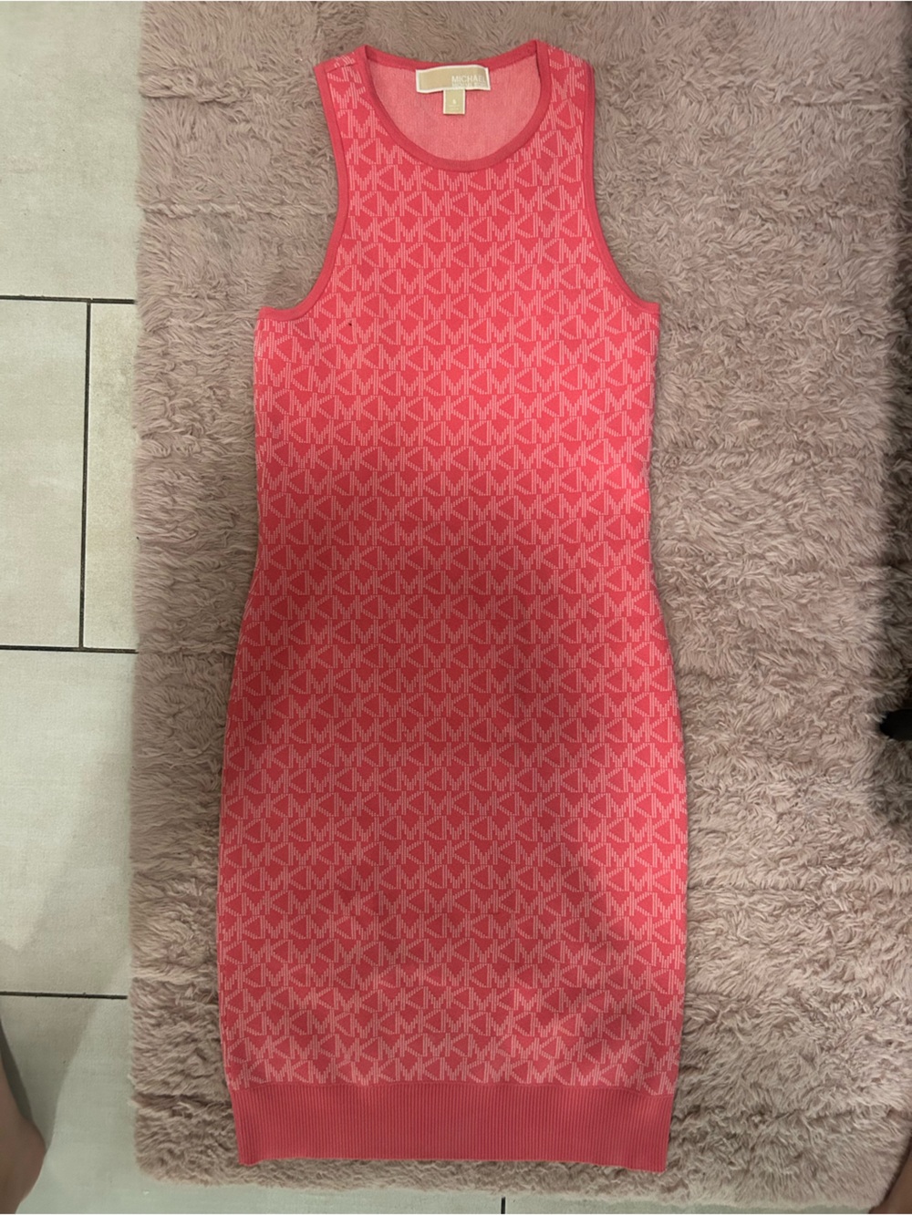 MICHAEL Michael Kors Coral Pink Logo Knit Midi Dress